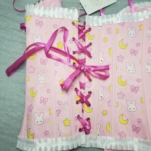 Usagi Moon Pink Bunny Corset Top Ruffle Trim NEW NWT Kawaii Pastel Doll Coquette